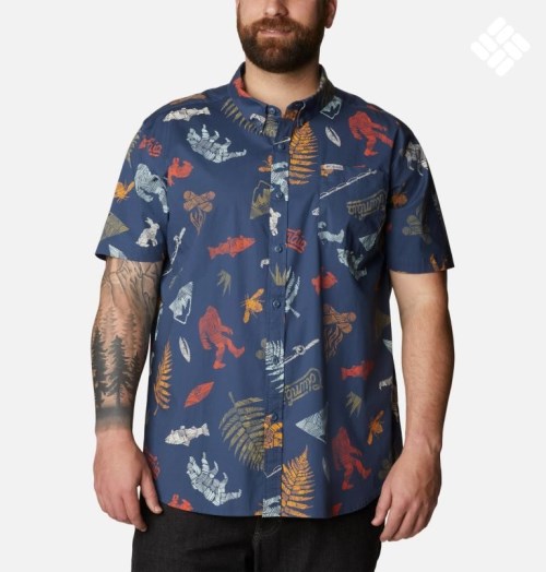 Men's Columbia Rapid Rivers Printed Short Sleeve Shirts Navy | Plus Size CA-C1L0A